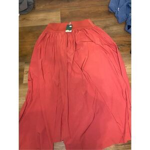 HALARA Orange Maxi A-Line Skirt Pleated Casual